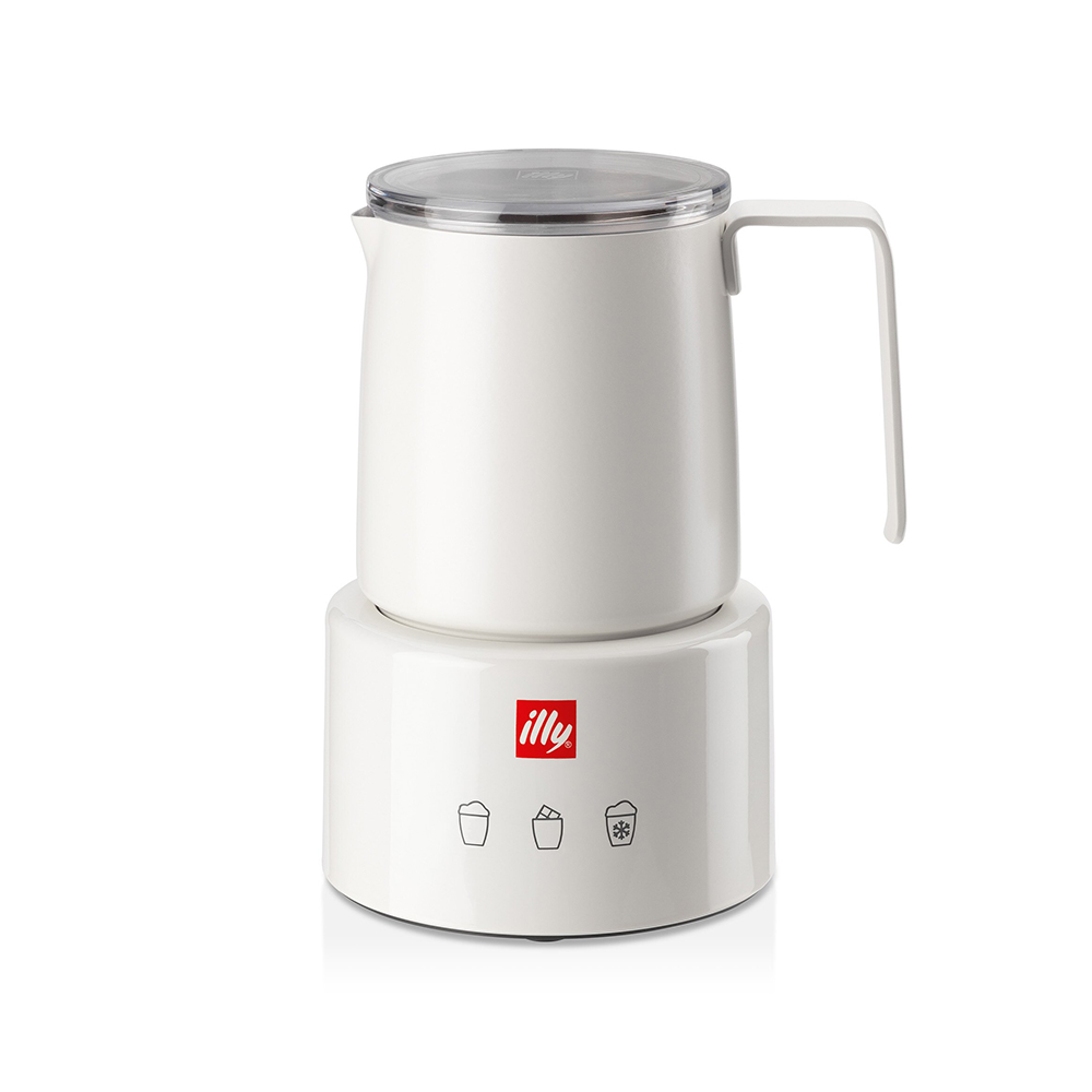 illy Electric Milk Frother - Stainless Steel, Hot/Cold Froth, WhiteWhite