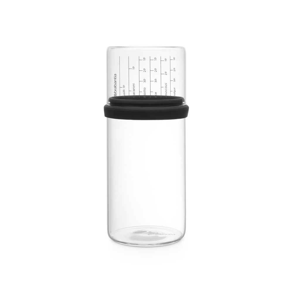 Brabantia Glass Storage Jar with Measuring Cup 1L - Dark Grey