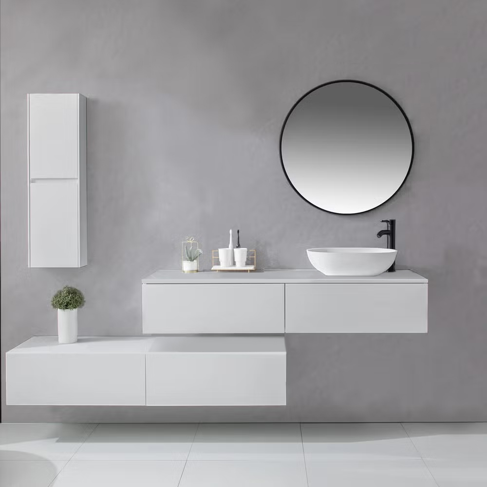 Bernstein Bathroom Double Cabinet Set 150(W)x48(D) cm Matt White with Solid Surface BasinMatt White