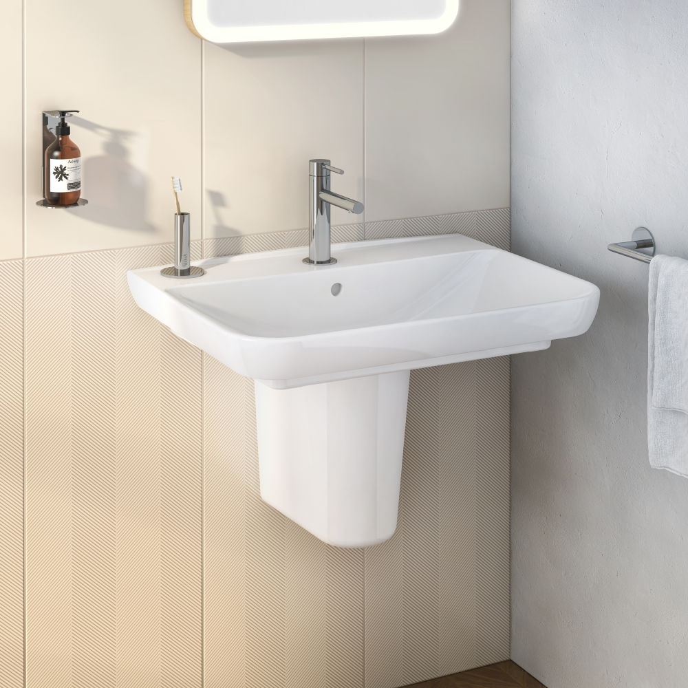 VitrA Wall Mounted Wash Basin 63(W)x48.5(D) cm Incl. Bottle Trap - Glossy WhiteGlossy White