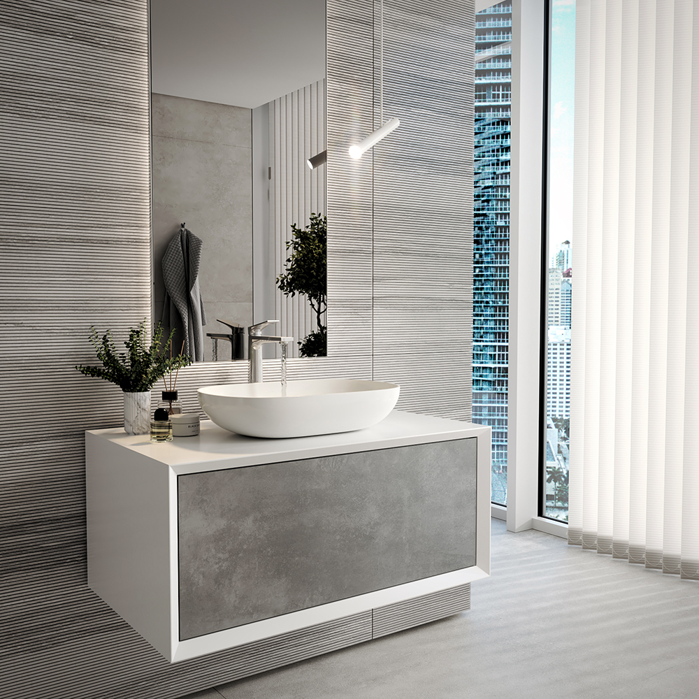 Bernstein Bathroom Cabinet Set 90(W)x55(D) cm Concrete Grey Matt with Solid Surface BasinConcrete Grey Matt