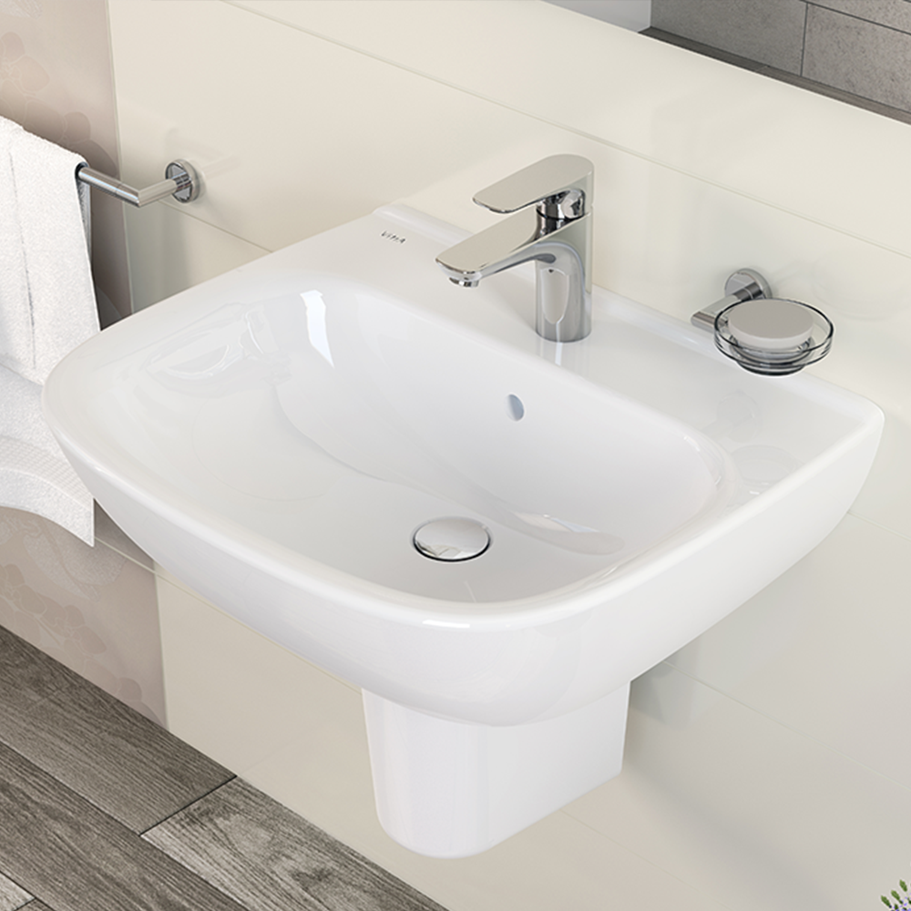 VitrA Wall Mounted Wash Basin 54.5(W)x45(D) cm Incl. Bottle Trap - Glossy WhiteGlossy White