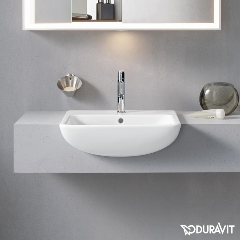 Duravit Semi Recessed Wash Basin 55(W)x44(D) cm Incl. Bottle Trap - Glossy WhiteGlossy White
