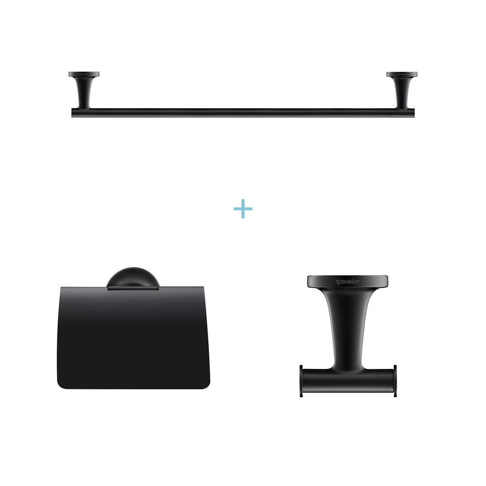 Duravit 3-Piece Bathroom Accessory Set with Self Adhesive or Drilling Fixing - BlackMatt Black