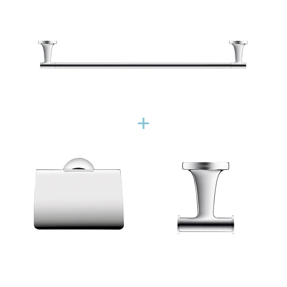 Duravit 3-Piece Bathroom Accessory Set with Self Adhesive or Drilling Fixing - ChromeChrome