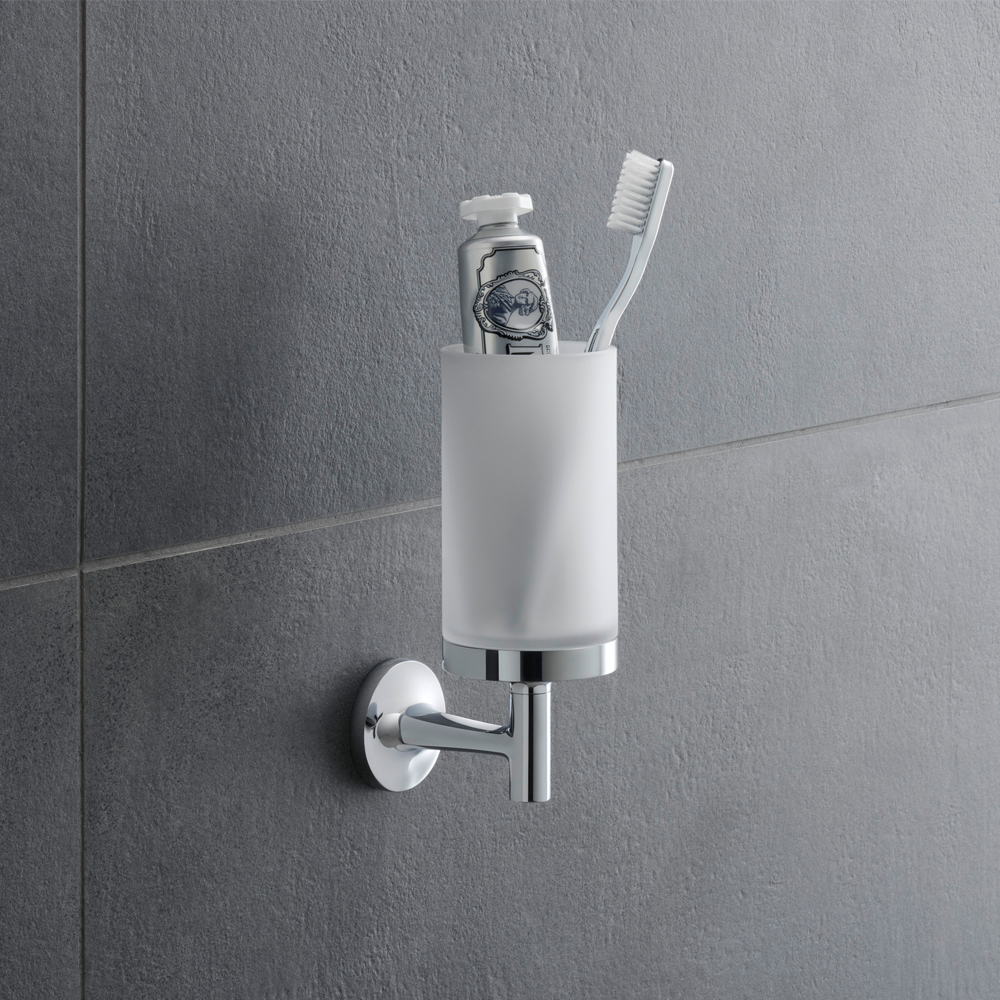 Duravit Wall Mounted Toothbrush Cup Design by STARCK with Self Adhesive or Drilling Fixing - ChromeChrome
