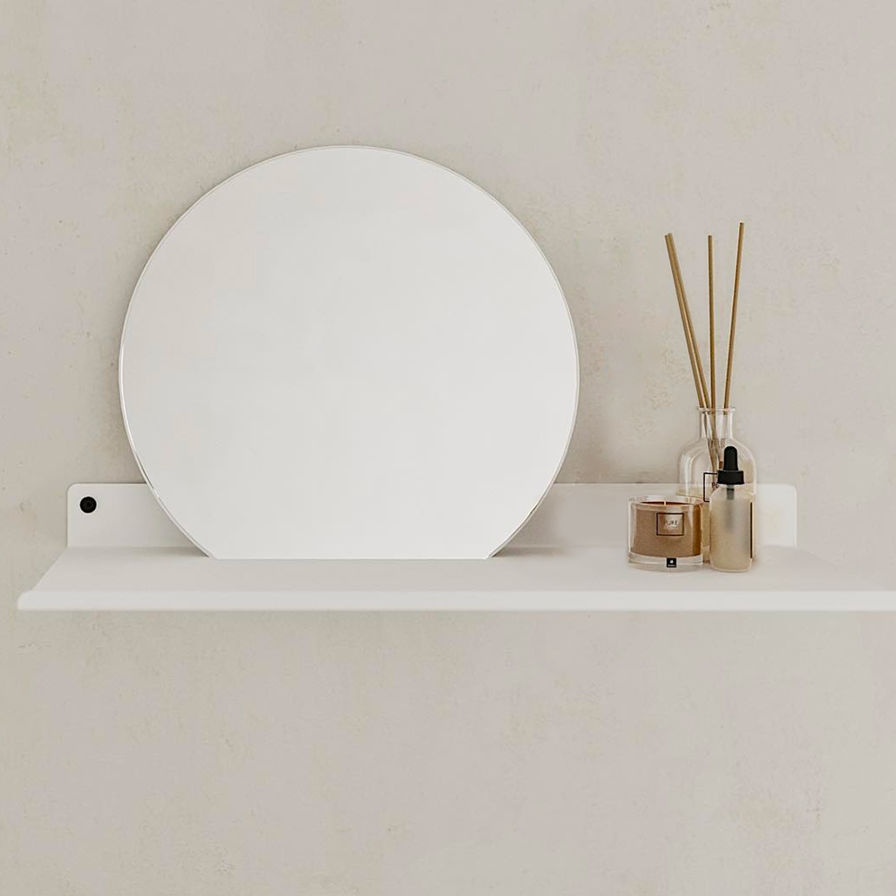Fink London Round Mirror 37cm (W) with Steel Shelf 60cm (W) - Polar WhitePolar White