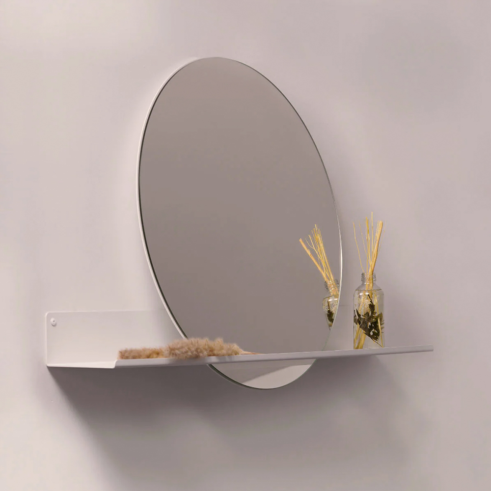 Fink London Round Mirror 37cm (W) with Steel Shelf 60cm (W) - Sand GreySand Grey