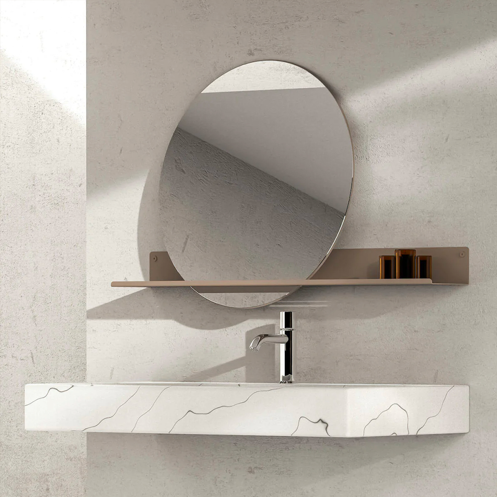 Fink London Round Mirror 60cm (W) with Steel Shelf 97cm (W) - Sand GreySand Grey