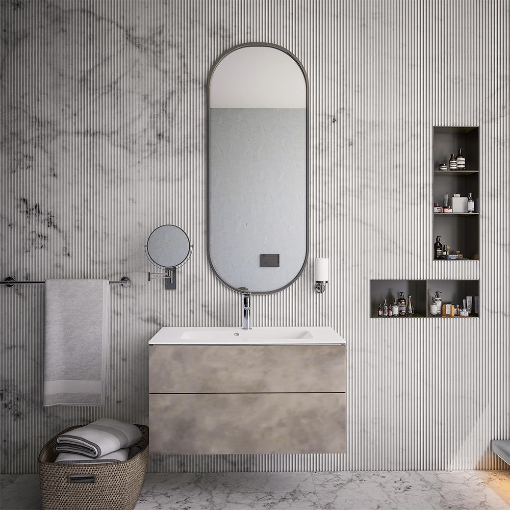 Bernstein Bathroom Cabinet Set 76(W)x53(D) cm Concrete Grey with Cast Marble Basin Concrete Grey Matt