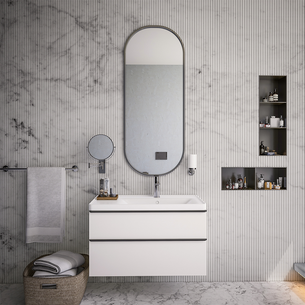 Duravit Bathroom Cabinet Set 80(W)x48(D) cm Matt White with Ceramic BasinMatt White