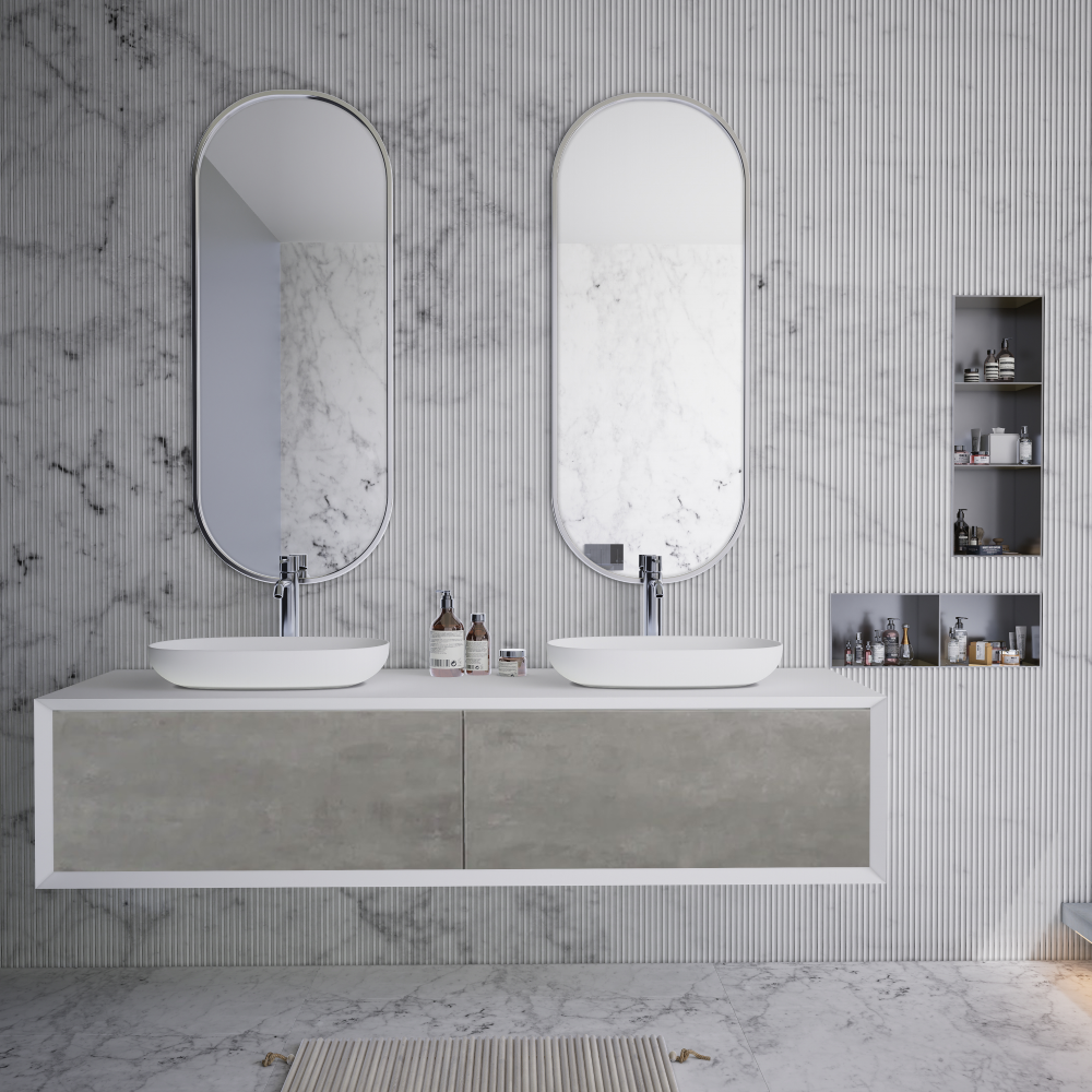 Bernstein Bathroom Cabinet Set 180(W)x55(D) cm Concrete Grey Matt with Two Solid Surface BasinsConcrete Grey Matt