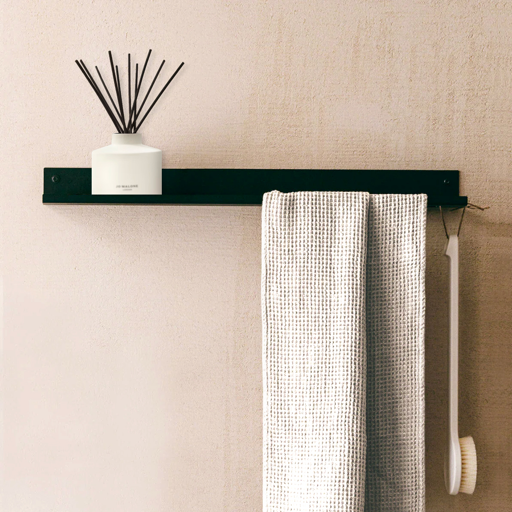 Fink Roma Steel Shelf with Towel Holder 60cm (W) - Matt BlackMatt Black