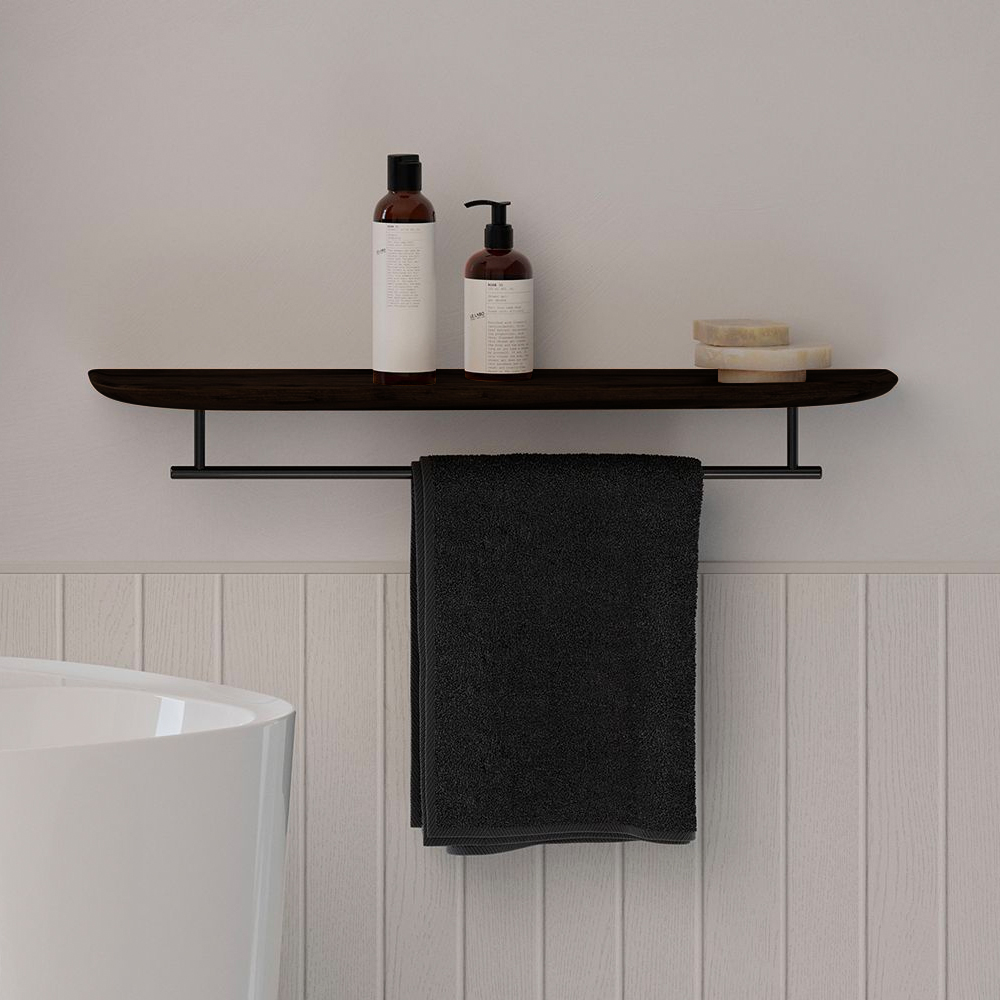 VitrA Towel Rail with Shelf 75cm (L) - Black OakMatt Black